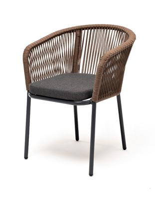 Стул 4SIS "Марсель" стул плетеный из роупа, каркас алюминий серый (RAL7022) шагрень, роуп коричневый круглый, ткань темно-серая 019 арт. MAR-CH-001 RAL7022 Mua brown(D-gray027)