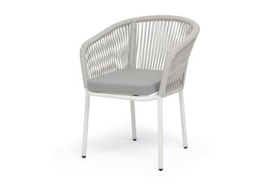 Стул 4SIS "Марсель" стул плетеный из роупа, каркас алюминий белый муар, роуп светло-серый меланж круглый tex, ткань светло-серая арт. MAR-CH-001 W MuaT-mel- H-grey(H-gray)