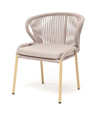 Стул 4SIS "Милан" стул плетеный из роупа, каркас алюминий (RAL1001), роуп бежевый круглый, ткань бежевая арт. MIL-CH-002 RAL1001 beige(beige)