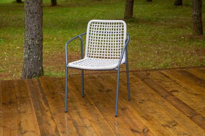 Стул 4SIS "Тунис" стул плетеный из роупа, каркас алюминий темно-серый (RAL7024), роуп светло-серый арт. 1-101270-RAL7024