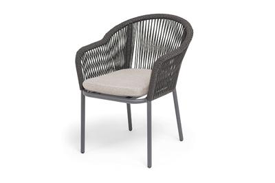 Стул 4SIS "Лион" стул плетеный из роупа, каркас алюминий темно-серый (RAL7024) муар, роуп темно-серый круглый, ткань бежевая 052 арт. LIO-CH-001 RAL7024 Mua D-grey(beige052)
