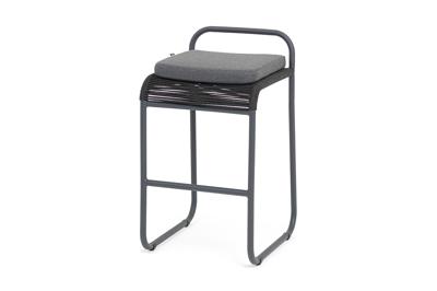 Стул 4SIS "Ането" стул барный плетеный из роупа, каркас алюминий темно-серый (RAL7024) муар, роуп темно-серый круглый, ткань темно-серая 027 арт. ANE-BCH-001 RAL7024 Mua D-grey(D-gray027)