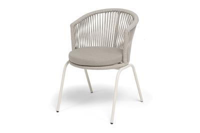 Стул 4SIS "Люксембург" стул плетеный из роупа, каркас из стали (RAL1013) муар, роуп бежевый круглый, ткань бежевая 15052 арт. LUK-CH-st001 RAL1013 Mua beige(beige15052)