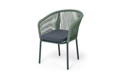 Стул 4SIS "Марсель" стул плетеный из роупа, каркас алюминий RAL6036 муар, роуп зеленый (4204) круглый tex, ткань темно-серая 027 арт. MAR-CH-001 RAL6036 MuaT-green4204(D-gray027)