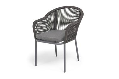 Стул 4SIS "Лион" стул плетеный из роупа, каркас из стали темно-серый (RAL7024) муар, роуп темно-серый круглый, ткань темно-серая 027 арт. LIO-CH-st001 RAL7024 Mua D-grey(D-gray027)