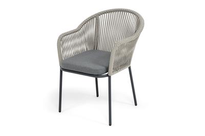 Стул 4SIS "Лион" стул плетеный из роупа, каркас из стали темно-серый (RAL7024) муар, роуп серый меланж круглый, ткань серая 017 арт. LIO-CH-st001 RAL7024 Mua mel-grey(gray17)
