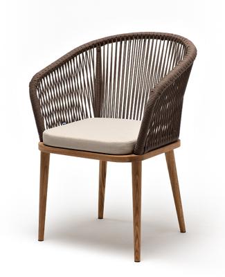 Стул 4SIS "Марсель" стул плетеный из роупа, основание дуб, роуп коричневый круглый, ткань бежевая 15052 арт. MAR-CH-T002 brown(beige15052)