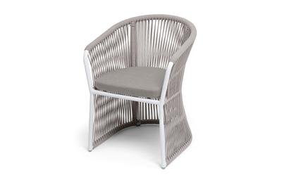 Стул 4SIS "Романо" стул плетеный из роупа, каркас алюминий белый муар, роуп бежевый круглый, ткань бежевая 15052 арт. ROM-CH-003 W Mua beige(beige15052)