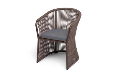 Стул 4SIS "Романо" стул плетеный из роупа, каркас алюминий коричневый (RAL8016) муар, роуп коричневый круглый, ткань темно-серая 027 арт. ROM-CH-003 RAL8016 Mua brown(D-gray027)
