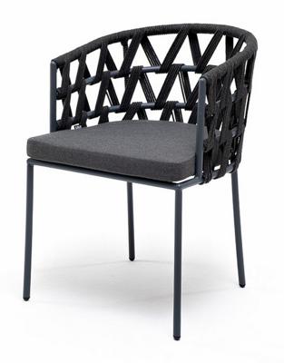 Стул 4SIS "Диего" стул плетеный из роупа, каркас из стали темно-серый (RAL7024) муар, роуп темно-серый круглый, ткань темно-серая 027 арт. DIE-CH-st001 RAL7024 Mua D-grey(D-gray027)