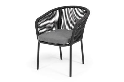 Стул 4SIS "Марсель" стул плетеный из роупа, каркас алюминий черный муар, роуп темно-серый круглый, ткань темно-серая 027 арт. MAR-CH-001 B Mua D-grey(D-gray027)