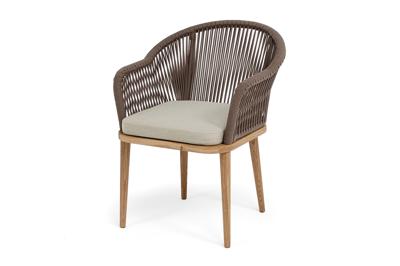 Стул 4SIS "Лион" стул плетеный из роупа, основание дуб, роуп коричневый круглый, ткань бежевая 15052 арт. LIO-CH-T002 brown(beige15052)