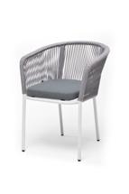 Стул 4SIS "Марсель" стул плетеный из роупа, каркас алюминий белый шагрень, роуп светло-серый круглый, ткань светло-серая арт. MAR-CH-001 W SH H-grey(H-gray)