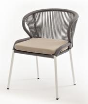 Стул 4SIS "Милан" стул плетеный из роупа, каркас алюминий белый шагрень, роуп светло-серый круглый, ткань бежевая арт. MIL-CH-001 W SH H-grey(beige)