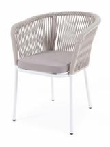 Стул 4SIS "Марсель" стул плетеный из роупа, каркас алюминий белый шагрень, роуп бежевый круглый, ткань бежевая арт. MAR-CH-001 W SH beige(beige035)