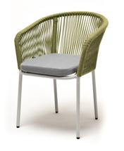 Стул 4SIS "Марсель" стул плетеный из роупа, каркас алюминий светло-серый (RAL7035) шагрень, роуп салатовый меланж круглый, ткань светло-серая арт. MAR-CH-001 RAL7035 SH mel-green(H-gray)