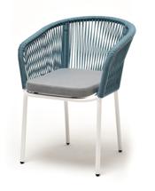 Стул 4SIS "Марсель" стул плетеный из роупа, каркас алюминий светло-серый (RAL7035) шагрень, роуп бирюзовый круглый, ткань светло-серая арт. MAR-CH-001 RAL7035 SH blue(H-gray)