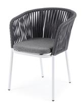 Стул 4SIS "Бордо" стул плетеный из роупа, каркас алюминий белый шагрень, роуп серый 15мм, ткань серая арт. BOR-CH-001 W SH grey(gray)