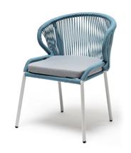Стул 4SIS "Милан" стул плетеный из роупа, каркас алюминий светло-серый (RAL7035) шагрень, роуп бирюзовый круглый, ткань светло-серая арт. MIL-CH-001 RAL7035 SH blue(H-gray)