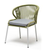 Стул 4SIS "Милан" стул плетеный из роупа, каркас алюминий светло-серый (RAL7035) шагрень, роуп салатовый меланж круглый, ткань светло-серая арт. MIL-CH-001 RAL7035 SH mel-green(H-gray)