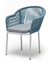 Стул 4SIS "Лион" стул плетеный из роупа, каркас из стали светло-серый (RAL7035) шагрень, роуп бирюзовый круглый, ткань светло-серая арт. LIO-CH-st001 RAL7035 SH blue(H-gray)