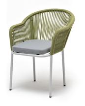 Стул 4SIS "Лион" стул плетеный из роупа, каркас алюминий светло-серый (RAL7035) шагрень, роуп салатовый меланж круглый, ткань светло-серая арт. LIO-CH-001 RAL7035 SH green(H-gray)