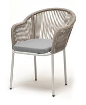 Стул 4SIS "Лион" стул плетеный из роупа, каркас алюминий светло-серый (RAL7035) шагрень, роуп серый меланж круглый, ткань светло-серая арт. LIO-CH-001 RAL7035 SH mel-grey(H-gray)