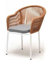 Стул 4SIS "Лион" стул плетеный из роупа, каркас алюминий белый (RAL9016) шагрень, роуп оранжевый меланж круглый, ткань светло-серая арт. LIO-CH-001 W SH mel-orange(H-gray)