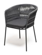 Стул 4SIS "Бордо" стул плетеный из роупа (колос), каркас алюминий темно-серый (RAL7024) шагрень, роуп серый 15мм, ткань темно-серая арт. BOR-CH-001 RAL7024 SH grey(D-gray019)