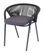 Стул 4SIS "Женева" стул плетеный из роупа, каркас алюминий темно-серый (RAL7024) шагрень, роуп темно-серый круглый, ткань темно-серая арт. GEN-CH-001 RAL7024 SH D-grey(D-gray)