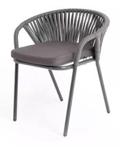 Стул 4SIS "Женева" стул плетеный из роупа, каркас алюминий темно-серый (RAL7024) шагрень, роуп серый 15мм, ткань серая арт. GEN-CH-001 RAL7024 SH grey(gray)