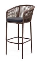 Стул 4SIS "Марсель" стул барный плетеный из роупа, каркас из стали коричневый (RAL8016) муар, роуп коричневый круглый, ткань темно-серая арт. MAR-BCH-st001 RAL8016 Mua brown(D-gray)