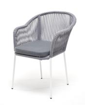 Стул 4SIS "Лион" стул плетеный из роупа, каркас из стали белый, роуп светло-серый круглый, ткань светло-серая арт. LIO-CH-st001 W H-grey(H-gray)