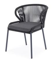Стул 4SIS "Милан" стул плетеный из роупа, каркас алюминий темно-серый (RAL7024) муар, роуп темно-серый круглый, ткань темно-серая 027 арт. MIL-CH-001 RAL7024 Mua D-grey(D-gray027)