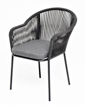 Стул 4SIS "Лион" стул плетеный из роупа, каркас из стали темно-серый (RAL7024) муар, роуп темно-серый круглый, ткань темно-серая 027 арт. LIO-CH-st001 RAL7024 Mua D-grey(D-gray027)