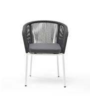 Стул 4SIS "Марсель" стул плетеный из роупа, каркас алюминий белый шагрень, роуп серый круглый, ткань серая арт. MAR-CH-001 W SH grey(gray)