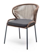 Стул 4SIS "Милан" стул плетеный из роупа, каркас алюминий серый (RAL7022), роуп коричневый круглый, ткань темно-серая арт. MIL-CH-001 RAL7022 brown(D-gray019)