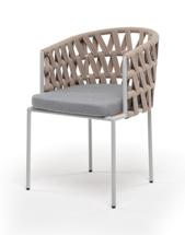 Стул 4SIS "Диего" стул плетеный из роупа, каркас из стали светло-серый (RAL7035) муар, роуп бежевый круглый, ткань светло-серая арт. DIE-CH-st001 RAL7035 Mua beige(H-gray)