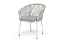 Стул 4SIS "Марсель" стул плетеный из роупа, каркас алюминий белый муар, роуп светло-серый меланж круглый tex, ткань светло-серая арт. MAR-CH-001 W MuaT-mel- H-grey(H-gray)