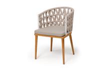 Стул 4SIS "Диего" стул плетеный из роупа, основание дуб каркас из стали белый муар, роуп бежевый круглый, ткань бежевая 052 арт. DIE-CH-T002 W Mua beige(beige052)