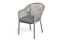 Стул 4SIS "Лион" стул плетеный из роупа, каркас из стали темно-серый (RAL7024) муар, роуп серый меланж круглый, ткань серая 017 арт. LIO-CH-st001 RAL7024 Mua mel-grey(gray17)
