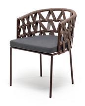 Стул 4SIS "Диего" стул плетеный из роупа, каркас из стали коричневый (RAL8016) муар, роуп коричневый круглый, ткань серая арт. DIE-CH-st001 RAL8016 Mua brown(gray)