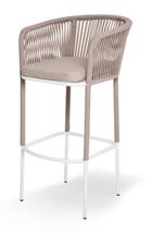 Стул 4SIS "Марсель" стул барный плетеный из роупа, каркас из стали белый муар, роуп бежевый круглый, ткань бежевая 15052 арт. MAR-BCH-st001 W Mua beige(beige15052)