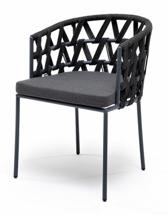 Стул 4SIS "Диего" стул плетеный из роупа, каркас из стали серый (RAL7022) муар, роуп серый круглый, ткань темно-серая 027 арт. DIE-CH-st001 RAL7022 Me Mua grey(D-gray027)