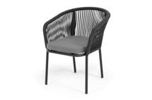 Стул 4SIS "Марсель" стул плетеный из роупа, каркас алюминий черный муар, роуп темно-серый круглый, ткань темно-серая 027 арт. MAR-CH-001 B Mua D-grey(D-gray027)