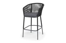 Стул 4SIS "Марсель" стул барный плетеный из роупа, каркас из стали темно-серый (RAL7024) муар, роуп темно-серый круглый, ткань темно-серая 027 NEW арт. MAR-BCH-st002 RAL7024 Mua D-grey(D-gray027)