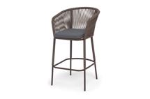 Стул 4SIS "Марсель" стул барный плетеный из роупа, каркас из стали коричневый (RAL8016) муар, роуп коричневый круглый, ткань темно-серая 027 NEW арт. MAR-BCH-st002 RAL8016 Mua brown(D-gray027)