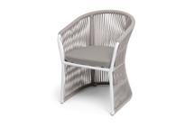 Стул 4SIS "Романо" стул плетеный из роупа, каркас алюминий белый муар, роуп бежевый круглый, ткань бежевая 15052 арт. ROM-CH-003 W Mua beige(beige15052)