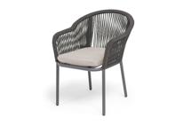 Стул 4SIS "Лион" стул плетеный из роупа, каркас алюминий темно-серый (RAL7024) муар, роуп темно-серый круглый, ткань бежевая 052 арт. LIO-CH-001 RAL7024 Mua D-grey(beige052)