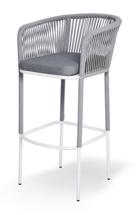 Стул 4SIS "Марсель" стул барный плетеный из роупа, каркас из стали светло-серый (RAL7035) муар, роуп светло-серый круглый, ткань светло-серая арт. MAR-BCH-st001 RAL7035 Mua H-grey(H-gray)